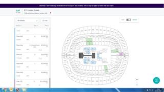 A screenshot of tickets available on Stubhub with some as high as £21,870.