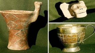 Tres piezas arqueológicas