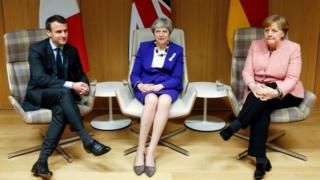 Los líderes de Francia, Emmanuel Macron, la de Reino Unido, Theresa May y la de Alemania, Angela Merkel, durante una reunión en Bruselas esta semana.