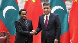 President Xi Jinping meeting with Maldivian President Maumoon Abdul Gayoom on 07th December 2017 in Beijing, China