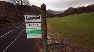A rural bus stop adorns the Lake District countryside near Grasmere on February 3, 2011 in Grasmere, England