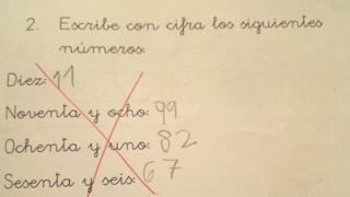 Respostas de criança a exercício escolar