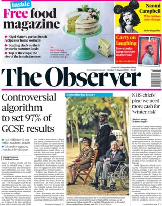 The Observer front page 16 August 2020