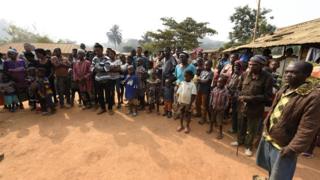 Cameroonian refugees, including women and children wey gather for meeting inside Bashu-Okpambe village wey dey Boki district of Cross Rivers State, Nigeria, on January 31, 2018.