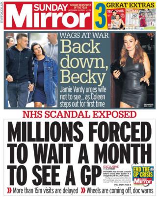 Front page of the Sunday Mirror on 13 October 2019