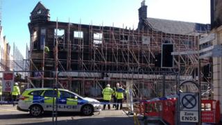 Scaffolding at fire damaged property in Inverness