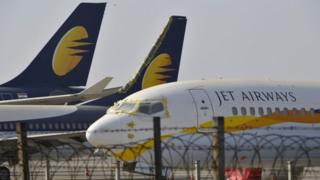 Jet Airways planed parked at Chattrapati Shivaji International Airport in Mumbai on 25 March 2019