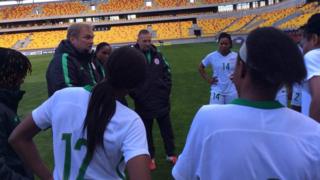 Dis coach dey talk to Super Falcons afta di match