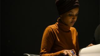 Rep. Ilhan Omar (D-MN) listens to to a question from a moderator during a community forum on immigration at the Colin Powell Center on August 27, 2019 in Minneapolis