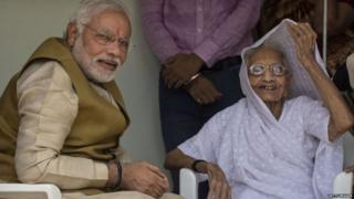 Narendra Modi with his mother
