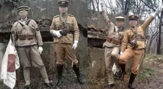 兩名中國男子在南京紫金山穿日本軍裝