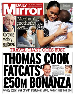 The Daily Mirror front page 24/09/19