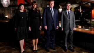 安倍夫妇与特朗普夫妇在东京银座うかい亭合照(5/11/2017)