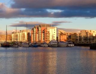 Afternoon sun lighting up buildings
