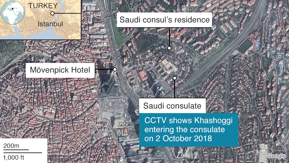 Map of area around Saudi consulate in Istanbul