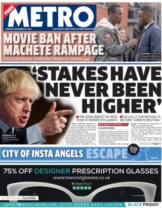 Front page of the Metro