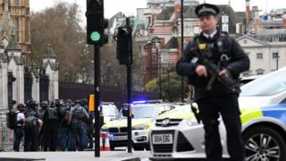 Armed police at Westminster attack scene