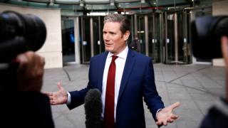 Sir Keir Starmer speaking to the press outside BBC New Broadcasting House in London