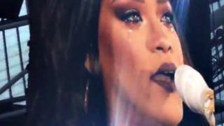 Rihanna cries on stage