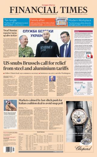 Financial Times front page - 31/05/18