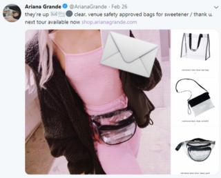 Screengrab from Twitter showing bags on sale at Ariana Grande concert