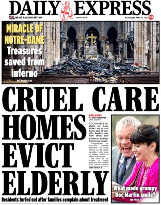 Newspaper headlines: Praise for Notre-Dame fire 'heroes' - BBC News