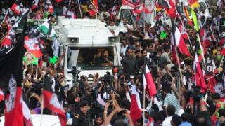 Jayaram Jayalalithaa, leader of All India Anna Dravida Munnetra Kazhagam (AIADMK), attends a public rally during election campaigning in Chennai on May 11, 2016,