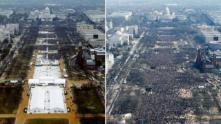 Aerial shots of Trump and Obama events