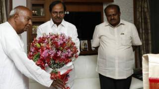 దేవెగౌడ, కేసీఆర్, కుమారస్వామి