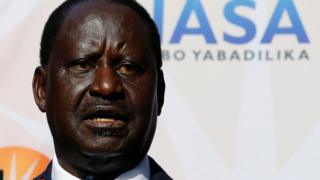 Opposition leader Raila Odinga speaks during a news conference in Nairobi