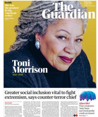 Front page of the Guardian