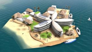 A computer generated image of the proposed floating platform in French Polynesia.