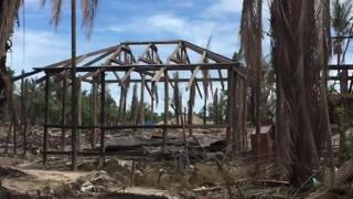 Aldea quemada en la provincia de Rakhine, Myanmar