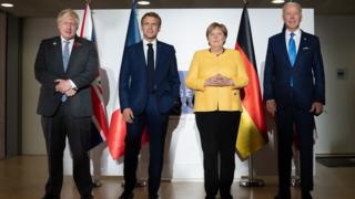 Prime Minister Boris Johnson, French President Emmanuel Macron, German Chancellor Angela Merkel and U.S. President Joe Biden during the G20 summit in Rome, Italy. Picture date: Saturday October 30, 2021