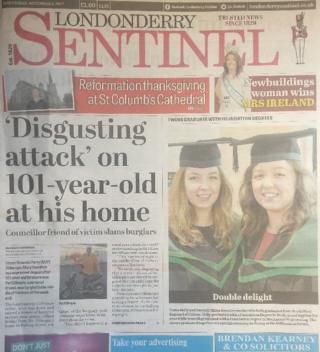 Londonderry Sentinel front page 03/11/17