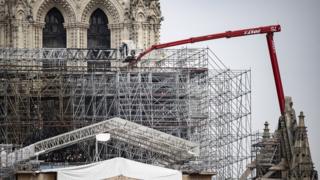 Work on top of Notre-Dame Cathedral, in Paris, France, 08 June 2020