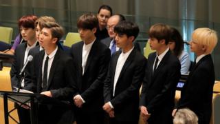 Korean pop singers, BTS, attend the US Youth Strategy Conference at the 73rd UN General Assembly in New York