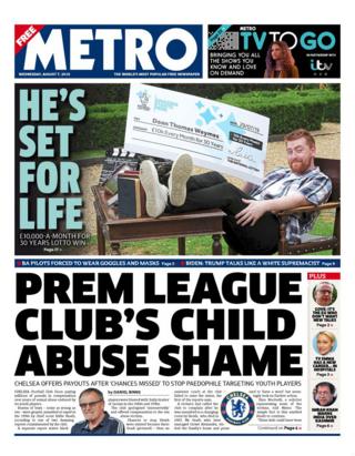Front page of the Metro