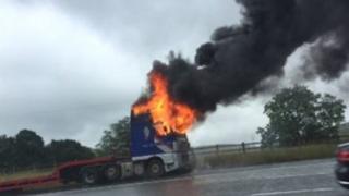 lorry on fire