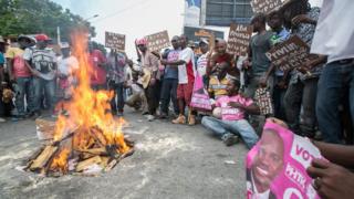 a protest in Port-au-Prince, Haiti, 14 May 2016