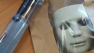 Mask and meat cleaver