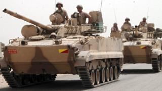 Saudi-led coalition military personnel travel through Aden (3 August 2015)