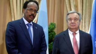 Madaxweyne Farmaajo oo Muqdisho ku soo dhoweeyay Antonio Guterres.