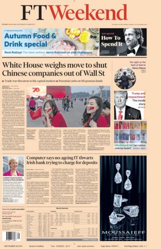 The front page of The Financial Times' weekend edition