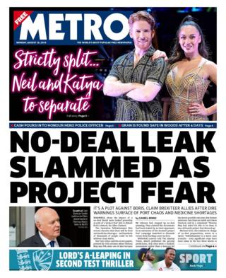 Front page of the Metro