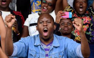 Kenyan rugby fans cheering in Nairobi, Kenya - Saturday 7 July 2018