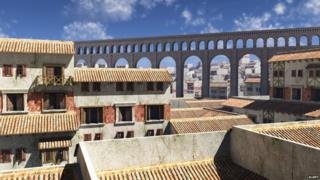 A recreation of high-rise blocks in ancient Rome