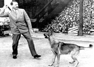 Hitler brincando com um cachorro