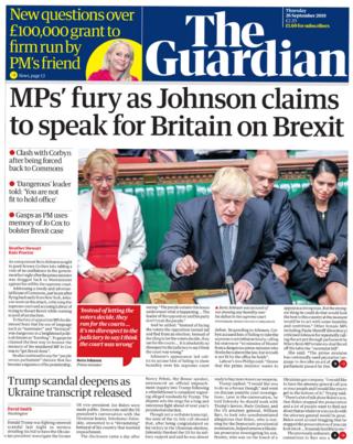 The Guardian front page 26/09/19