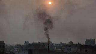 File photograph of smog in the sky above Delhi, India